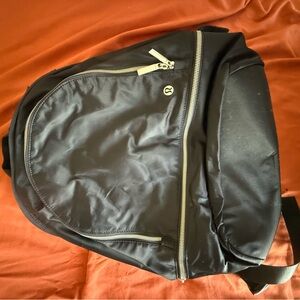 Lululemon Athletica Black Backpack with Silver Zippers